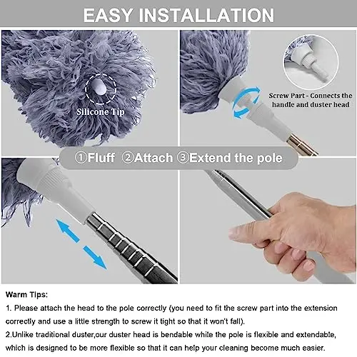 DELUX Microfiber Feather Duster Extendable Duster with 100 inches Extra Long Pole, Bendable Head & Long Handle Dusters for Cleaning Ceiling Fan, High Ceiling, Blinds, Furniture & Cars - DELUX (1)