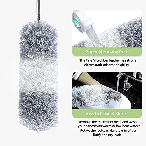 DELUX Microfiber Feather Duster Extendable Duster with 100 inches Extra Long Pole, Bendable Head & Long Handle Dusters for Cleaning Ceiling Fan, High Ceiling, Blinds, Furniture & Cars - 5