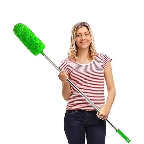 DELUX Microfiber Feather Duster Extendable Duster with 100 inches Extra Long Pole, Bendable Head & Long Handle Dusters for Cleaning Ceiling Fan, High Ceiling, Blinds, Furniture & Cars Green - 1