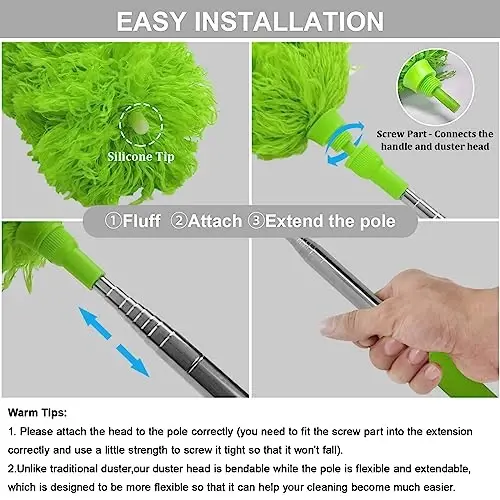 DELUX Microfiber Feather Duster Extendable Duster with 100 inches Extra Long Pole, Bendable Head & Long Handle Dusters for Cleaning Ceiling Fan, High Ceiling, Blinds, Furniture & Cars Green - DELUX (1)