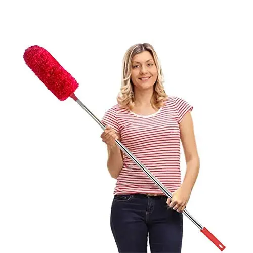 DELUX Microfiber Feather Duster Extendable Cobweb Duster with 100 inches Extra Long Pole, Bendable Head & Scratch-Resistant Hat for Cleaning Ceiling Fan, High Ceiling, Blinds, Furniture & Cars Red - 1