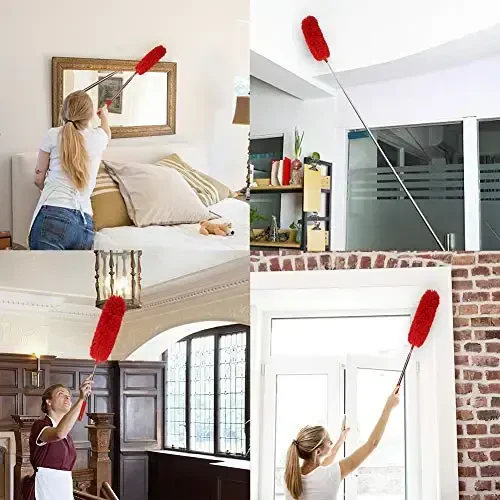 DELUX Microfiber Feather Duster Extendable Cobweb Duster with 100 inches Extra Long Pole, Bendable Head & Scratch-Resistant Hat for Cleaning Ceiling Fan, High Ceiling, Blinds, Furniture & Cars Red - 5