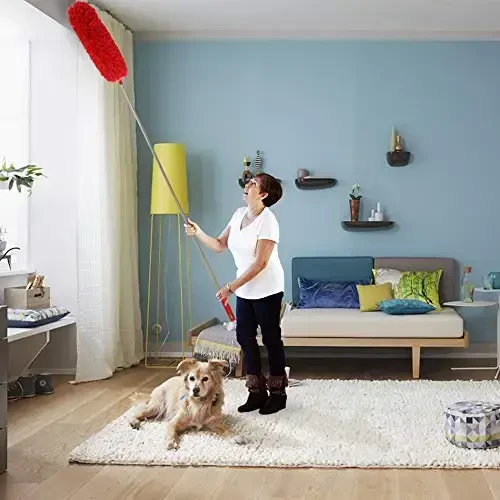 DELUX Microfiber Feather Duster Extendable Cobweb Duster with 100 inches Extra Long Pole, Bendable Head & Scratch-Resistant Hat for Cleaning Ceiling Fan, High Ceiling, Blinds, Furniture & Cars Red - 6