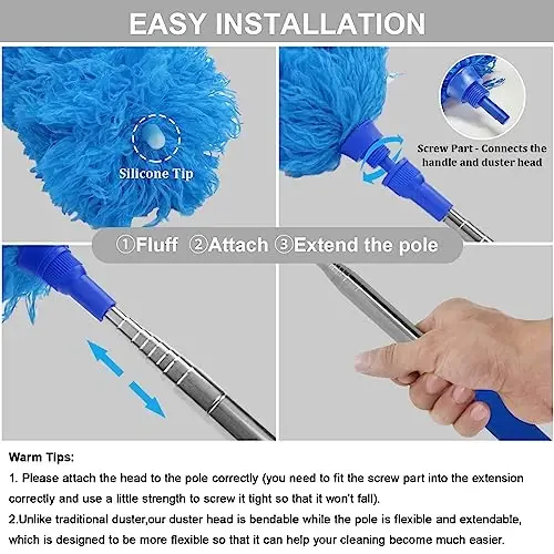 DELUX Microfiber Feather Duster Extendable Duster with 100 inches Extra Long Pole, Bendable Head & Long Handle Dusters for Cleaning Ceiling Fan, High Ceiling, Blinds, Furniture & Cars - DELUX (1)