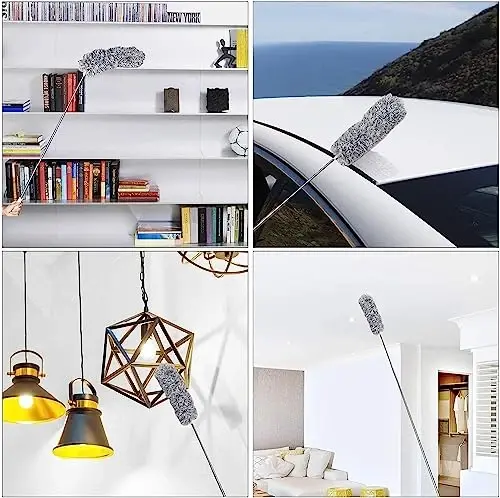 DELUX Mikrofiber Tukli Changlagich, 100 dyumli qo'shimcha uzun tayoqchali kengaytiriladigan changlagich, egiluvchan boshli va uzun tutqichli changlagichlar, ship foni, baland ship, pardalar, mebellar va mashinalarni tozalash uchun kulrang. - 6