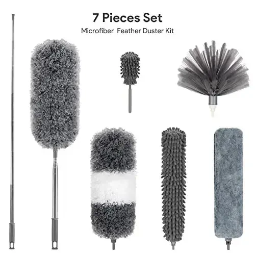 DELUX Microfiber Feather Duster,7 PCS Reusable Bendable Washable Cobweb Duster with 100 inches Extra Long Extension Pole for Cleaning Ceiling Fan, High Ceiling, Blinds, Furniture & Cars - 3