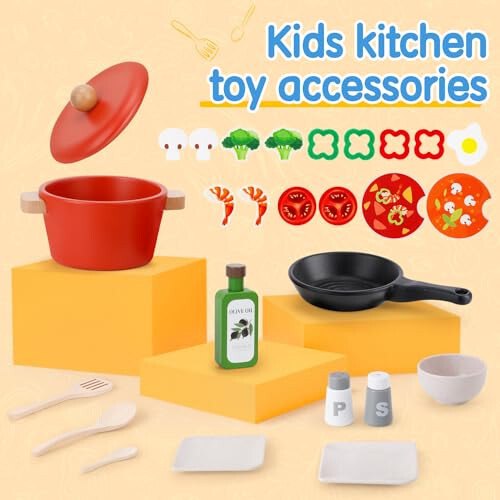 Deluxe Wooden Play Food Set, 25Pcs Kids Play Kitchen Toys Set, Pretend Cooking Playset Acccessories for Kids Ages 3+ - 34