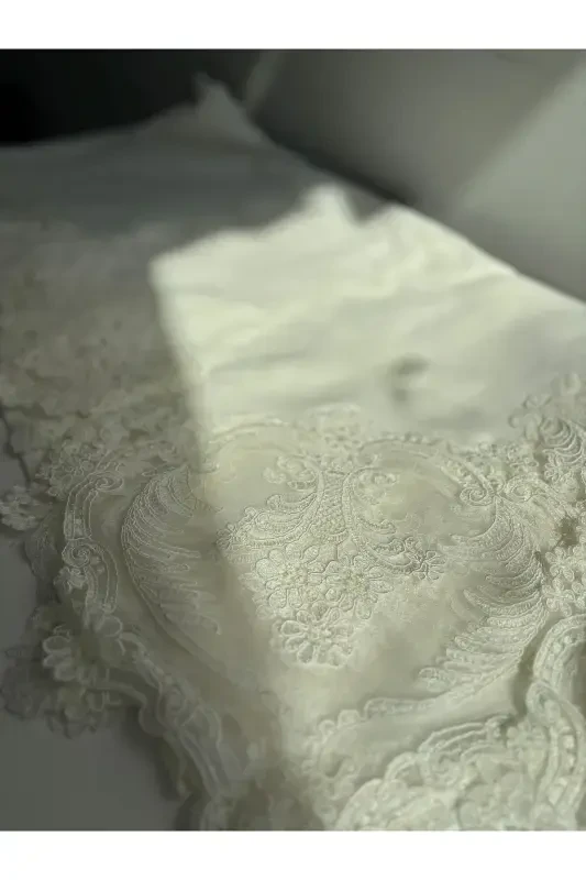 Demet Ekru 12 kishilik 26 dona Fransuz dantelli cho'ylik ovqat stoli yopqichi to'plami Runner to'plami - 4