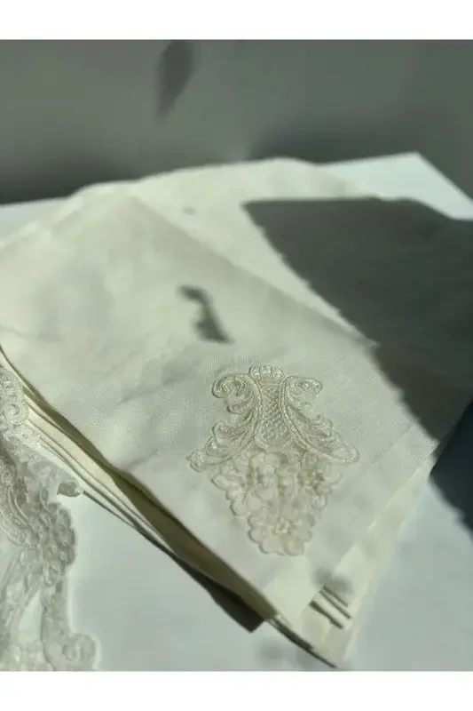 Demet Ekru 12 kishilik 26 dona Fransuz dantelli cho'ylik ovqat stoli yopqichi to'plami Runner to'plami - 5