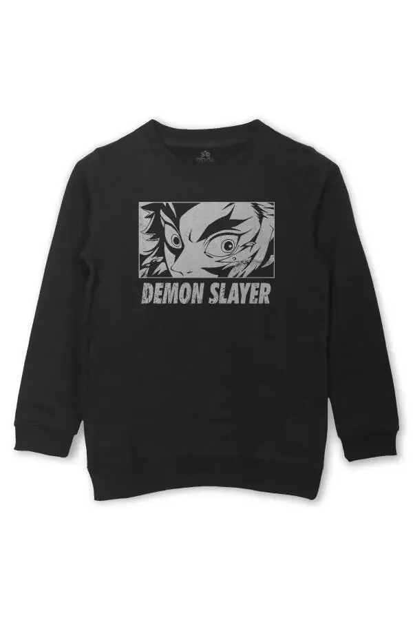 Demon Slayer Animeli Bolalar uchun Svitshot Qora Svitshot - 4