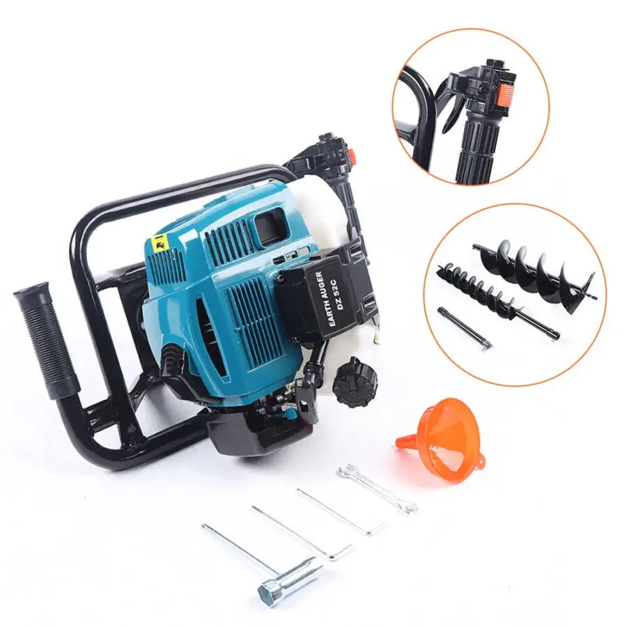 Denest 52CC 2 Stroke Post Hole Digger Gasoline Powered Soil Earth Auger Borer Driller with 4