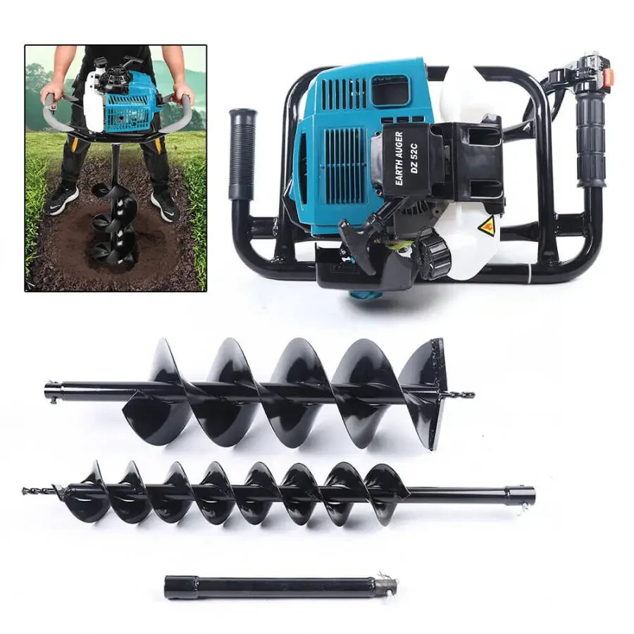 Denest 52CC 2 Stroke Post Hole Digger Gasoline Powered Soil Earth Auger Borer Driller with 4