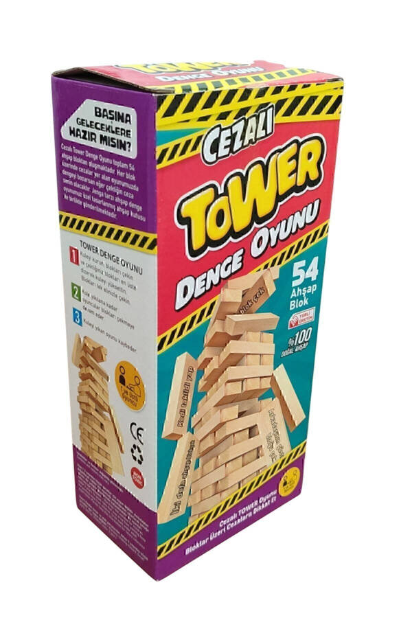 Denge Oyunu Cezalı Jenga -cezalı Tower - Ahşap Büyük Boy 54 Parça - 9