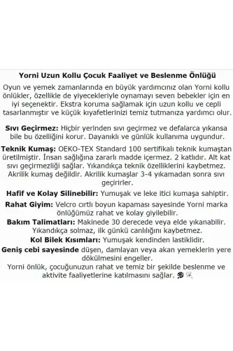 Dengiz naqishi, 6-24 oy, Su o'tkazmaydigan, cho'ntakli, uzun yengli chaqaloq ovqat yenglari - 3
