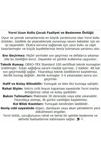 Dengiz naqishi, 6-24 oy, Su o'tkazmaydigan, cho'ntakli, uzun yengli chaqaloq ovqat yenglari - 3