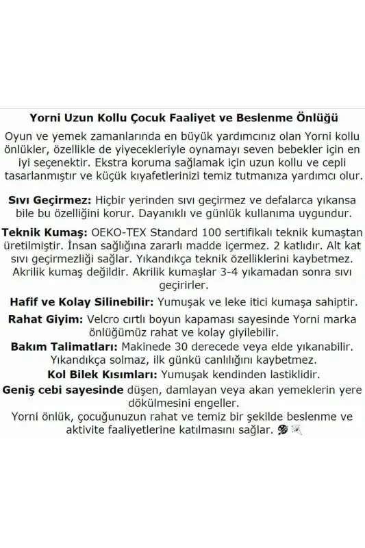 Dengiz naqishi, 6-24 oy, Su o'tkazmaydigan, cho'ntakli, uzun yengli chaqaloq ovqat yenglari - 3