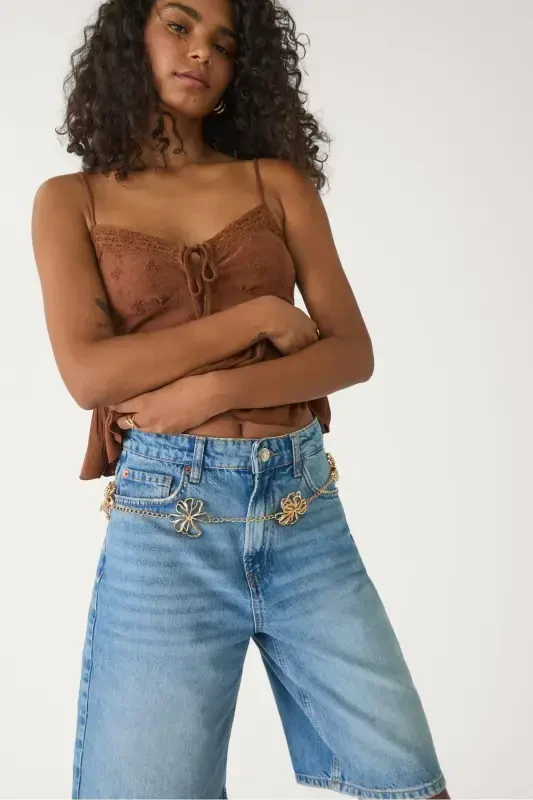 D95 Denim Bermuda Şort-Mavi Denim - Modazone