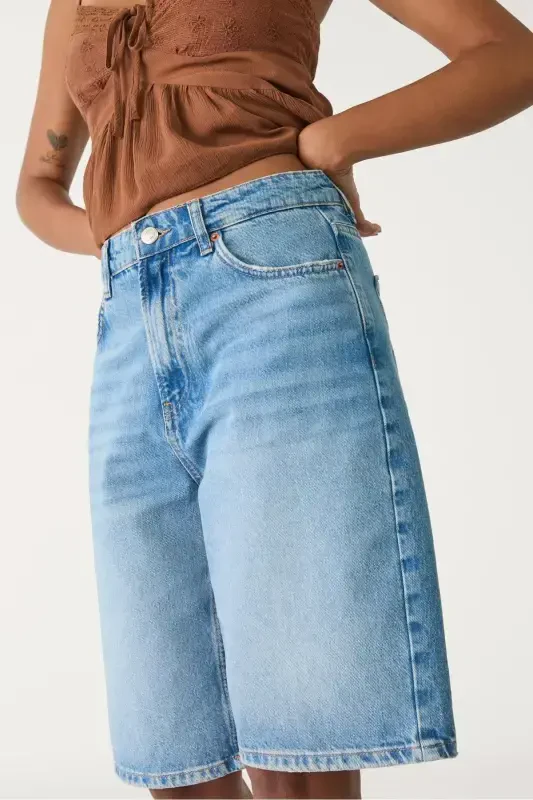 D95 Denim Bermuda Şort-Mavi Denim - 4