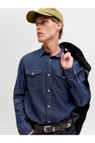 Denim Gömlek-Dark Denim - 5