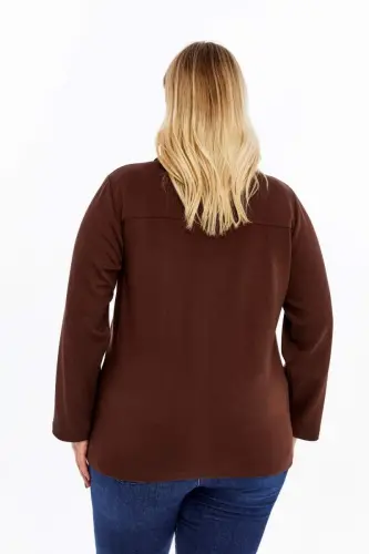 Denim Jacket with Fur Brown Plus Size - 5