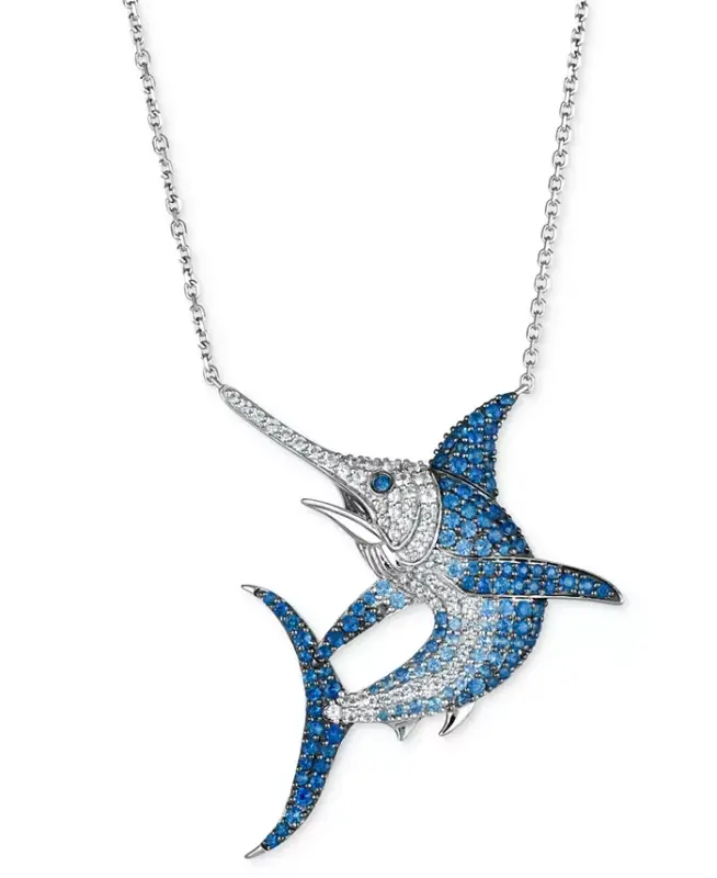 Denim Ombré Sapphire (2-3/4 ct. t.w.), White Sapphire (1-1/8 ct. t.w.) & Chocolate Diamond Accent Swordfish 17-1/2