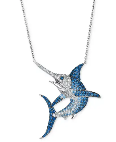 Denim Ombré Sapphire (2-3/4 ct. t.w.), White Sapphire (1-1/8 ct. t.w.) & Chocolate Diamond Accent Swordfish 17-1/2