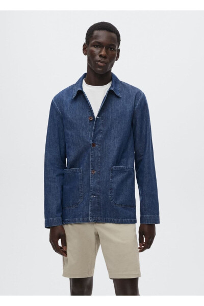 Denim Overshirt with Pockets - MANGO MAN