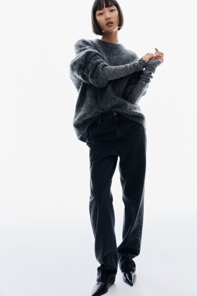 Denim pants with faux diamond embellishments - H&M