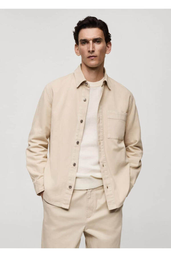 Denim shirt jacket with pockets - 1