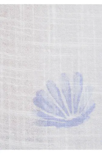 Deniz Kabuğu Baskılı Ekru Gömlek Loose Fit / Bol Rahat Kesim 122514-91497-Mavi - 7