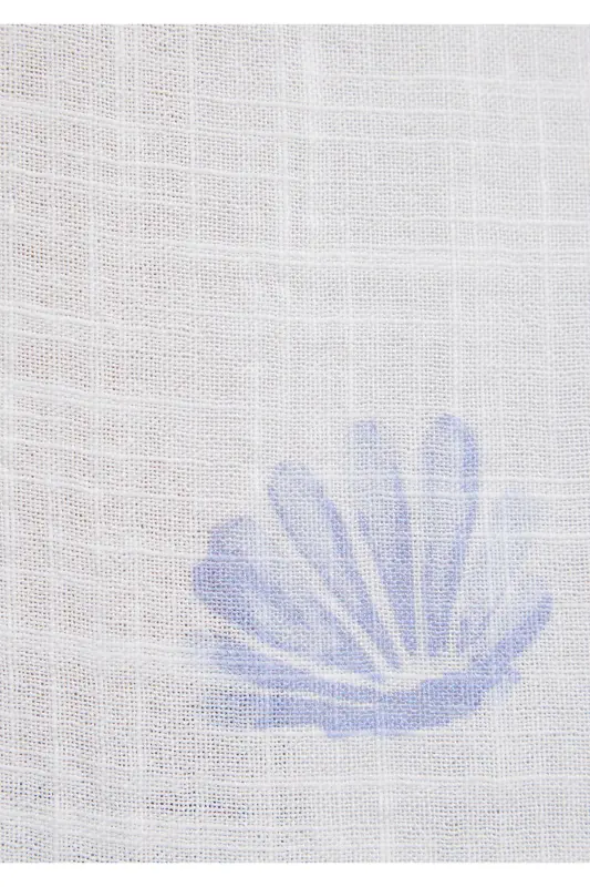 Deniz Kabuğu Baskılı Ekru Gömlek Loose Fit / Bol Rahat Kesim 122514-91497-Mavi - 7