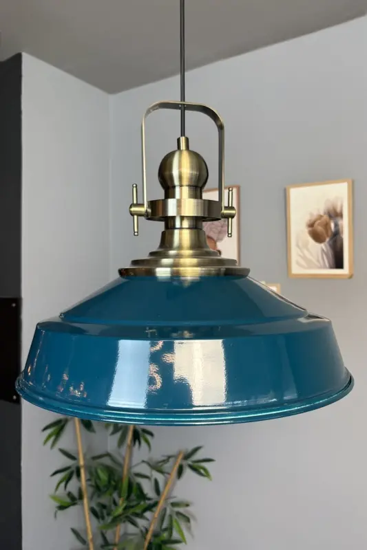 Deniz Yeşili Asaletli Tekli Avize Eskitme Başlık Retro Sarkıt Lamba Restoran Cafe Salon Avizeleri - Deniz Yeşili - 2