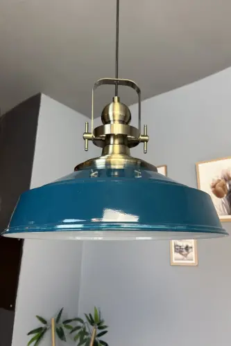 Deniz Yeşili Asaletli Tekli Avize Eskitme Başlık Retro Sarkıt Lamba Restoran Cafe Salon Avizeleri - Deniz Yeşili - 3