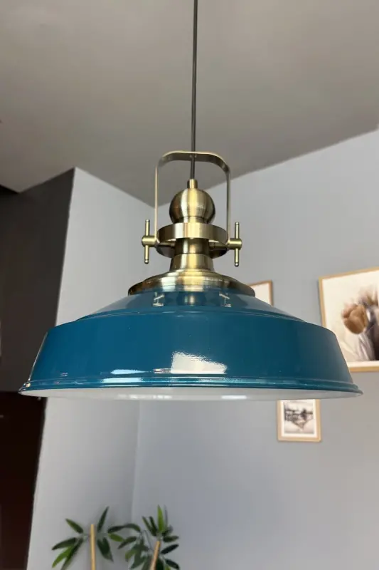 Deniz Yeşili Asaletli Tekli Avize Eskitme Başlık Retro Sarkıt Lamba Restoran Cafe Salon Avizeleri - Deniz Yeşili - 5