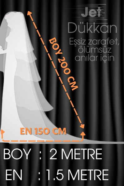 Dense Beaded Veil 2 Meter Length 1.5 Width - Straight Cut Medium Length Veil, Veil, tulle, Off-White - JETDUKKAN (1)