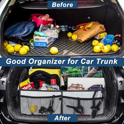 Deosk Car Trunk Organizer for SUV, Car Organizers and Storage with 6 Pocket, Car Accessories for Women/Men 70L Waterproof Polyester Trunk Organizer(Large, Beige) - 6
