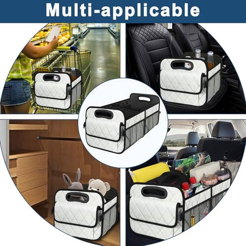 Deosk Car Trunk Organizer for SUV, Car Organizers and Storage with 6 Pocket, Car Accessories for Women/Men 70L Waterproof Polyester Trunk Organizer(Large, Beige) - 7