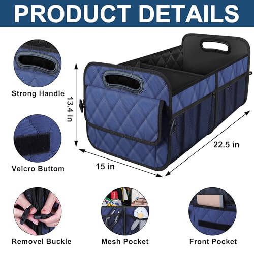 Deosk Car Trunk Organizer for SUV, Car Organizers and Storage with Reinforced Handles, Car Accessories for Women/Men 70L Waterproof Polyester Trunk Organizer(Large, Navy Blue) - 5