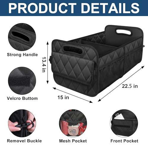 Deosk Car Trunk Organizer and Storage with Reinforced Handles, Waterproof Polyester Trunk Organizer for SUV, Minivan, Truck (Large, Black) - 3