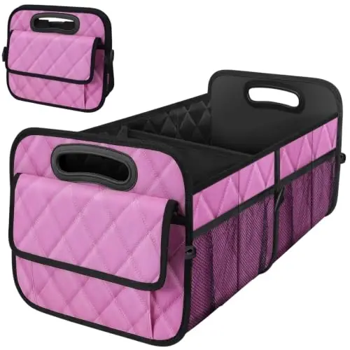 Deosk Car Trunk Organzier and Storage with 6 Big Pocket,Car Accessories for Women/Men 70L Waterproof Polyester Trunk Organzier for Car/SUV/Minivan/Truck(Large, Pink) - 1