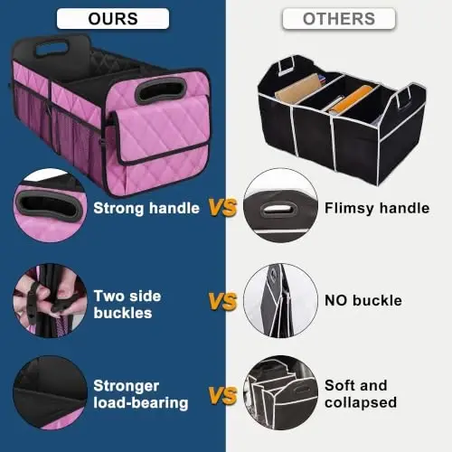 Deosk Car Trunk Organzier and Storage with 6 Big Pocket,Car Accessories for Women/Men 70L Waterproof Polyester Trunk Organzier for Car/SUV/Minivan/Truck(Large, Pink) - 2