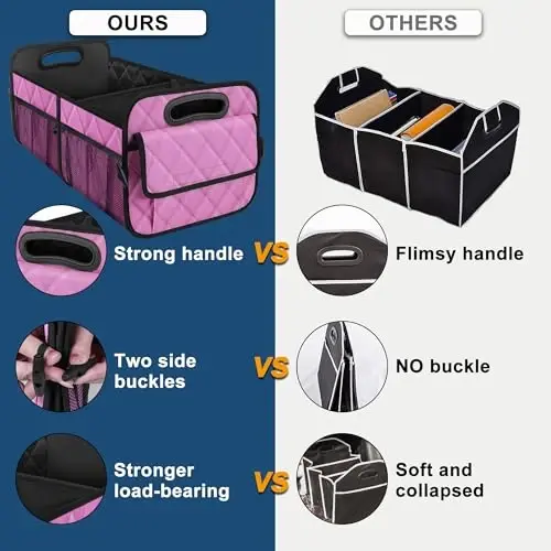 Deosk Car Trunk Organizer for SUV, Car Organizers and Storage with 6 Pocket, Car Accessories for Women/Men 70L Waterproof Polyester Trunk Organizer(Large, Pink) - 2