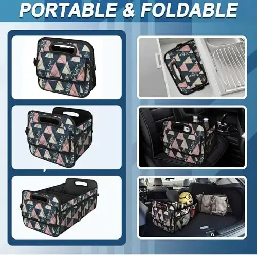 Deosk Trunk Organzier and Storage with 6 Big Pocket,Car Accessories for Women/Men 50L Waterproof Polyester for Car/SUV/Minivan/Truck(Medium, Triangle) - 4