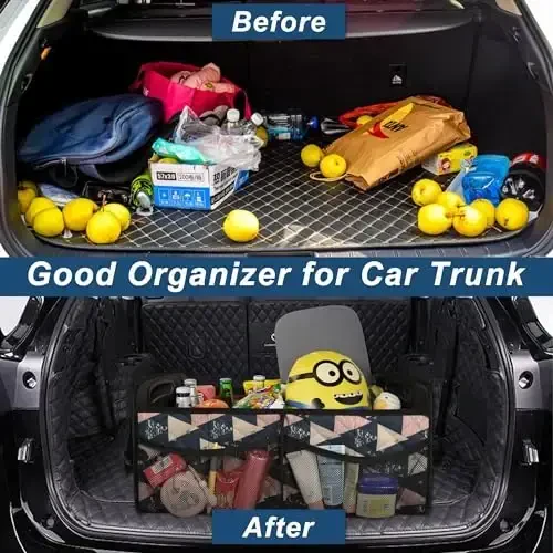 Deosk Trunk Organzier and Storage with 6 Big Pocket,Car Accessories for Women/Men 50L Waterproof Polyester for Car/SUV/Minivan/Truck(Medium, Triangle) - 5