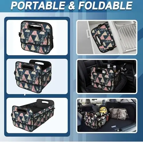 Deosk Trunk Organzier and Storage with 6 Big Pocket,Car Accessories for Women/Men 50L Waterproof Polyester for Car/SUV/Minivan/Truck(Medium, Triangle) - 4
