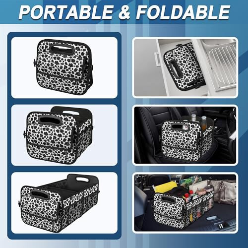 Deosk Car Organizer for SUV - 6 Big Pocket Trunk Storage With Waterproof Polyester, Car Accessories for Women/Men, Cow Print (Medium) - 4