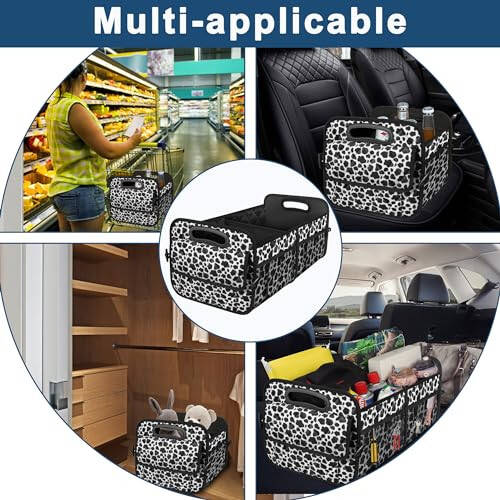 Deosk Car Organizer for SUV - 6 Big Pocket Trunk Storage With Waterproof Polyester, Car Accessories for Women/Men, Cow Print (Medium) - 6