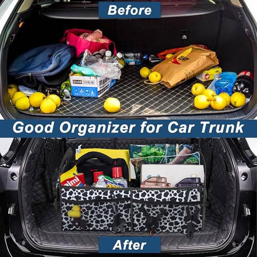 Deosk Car Organizer for SUV - 6 Big Pocket Trunk Storage With Waterproof Polyester, Car Accessories for Women/Men, Cow Print (Medium) - 7