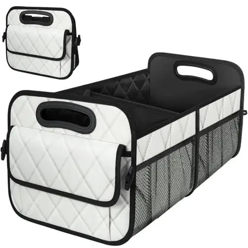 Deosk Car Trunk Organizer and Storage with 6 Big Pocket, Car Accessories for Women/Men 70L Waterproof Polyester Trunk Organizer for Car/SUV/Minivan/Truck(Large, Beige) - 1