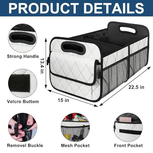 Deosk Car Trunk Organizer and Storage with 6 Big Pocket, Car Accessories for Women/Men 70L Waterproof Polyester Trunk Organizer for Car/SUV/Minivan/Truck(Large, Beige) - 3